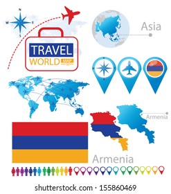 Republic of Armenia. flag. Asia. World Map. Travel vector Illustration.
