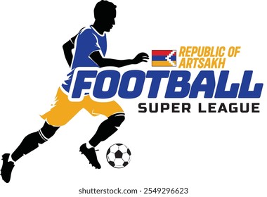 Republic Of Artsakh football league, Soccer ball, Football logo, Footballer Kick the Ball isolated on white background, Vector Illustration