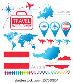 Republic of Austria. flag. World Map. Travel vector Illustration.