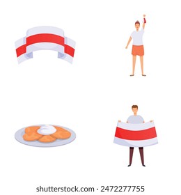 Republic belarus icons set cartoon vector. Old flag of belarus. Travel concept