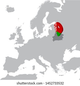 Republic of Belarus  Location Map on map Europe. 3d Belorussia  flag map marker location pin. High quality map of North Belorussia.  Vector illustration EPS10.