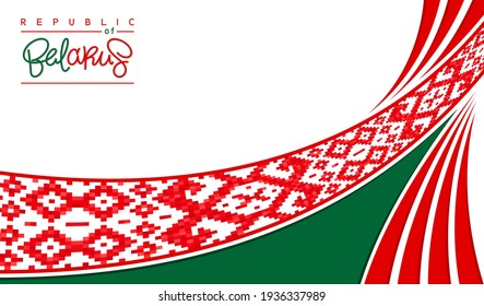 Republic of Belarus. Modern patriotic background. Lineart design with national ornament element and color composition. Stylized trendy placard. Vector template