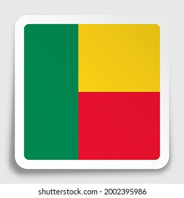 Republic of Benin flag icon on paper square sticker with shadow. Button for mobile application or web. Vector