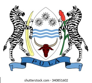 Republic of Botswana coat of arms, seal or national emblem, isolated on white background, vector illustration.
