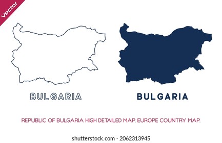 REPUBLIC OF  BULGARIA Highly detailed maps of European Union countries. vector outline and blue silhouette map of BULGARIA isolated on white background. Political map, map of Europe, world map
