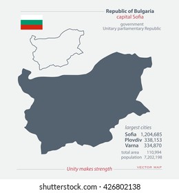 Republic of Bulgaria isolated maps and official flag icon. vector Bulgarian political map icons with general information. European State geographic banner template. travel and business concept map