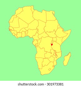Republic of Burundi vector map isolated on Africa map. Editable vector map of Africa.