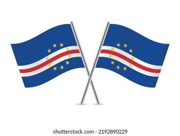 The Republic of Cabo Verde crossed flags. Cabo Verdean flags on white background. Vector icon set. Vector illustration.