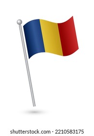Republic of Chad flag on pole waving in the wind vector illustration