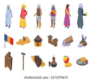 Republic of Chad icons set isometric vector. Country flag. Republic day