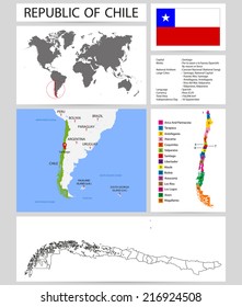 Republic of Chile detail outline map territory province