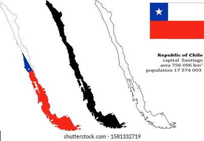  Republic of Chile vector map, flag, borders, mask , capital, area and population infographic