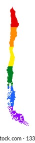 Republic of Chile vector map silhouette and LGBT flag over map. Gay flag over Chile map. Human rights, freedom and liberty. South America pride. Lesbian community association. Free mind. Tolerance