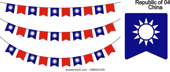 Republic of China Bunting Flags Isolated on white Background. vector illustration.