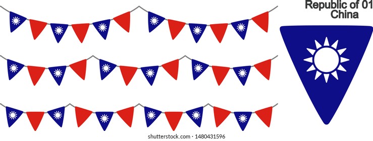 Republic of China Bunting Flags Isolated on white Background. vector illustration.