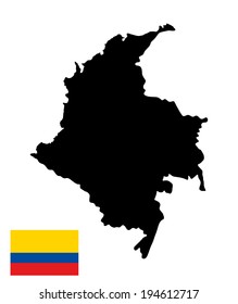 Republic of Colombia vector map silhouette and flag isolated on white background. High detailed illustration. Vector flag of Colombia.