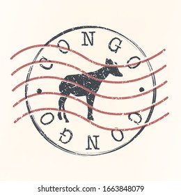 Republik Kongo Tiergestempel Postal. Silhouette-Siegel. Passport Round Design. Vektorillustration-Symbol. Design Retro Travel. Nationales Symbol.