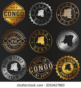 Republic of the Congo Business Metal Stamps. Gold Made In Product Seal. National Logo Icon. Symbol Design Insignia Country.