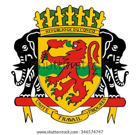 Republic of the Congo coat of arms against white background, vector illustration.