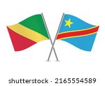 The Republic of the Congo and the Democratic Republic of the Congo crossed flags. The Congo Republic and DR Congo crossed flags on white background. Vector icon set. Vector illustration.