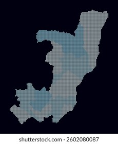 Republic of the Congo dotted map. Digital style map of the country on dark background. Republic of the Congo shape with circle dots. Colored dots style. Small size circles.