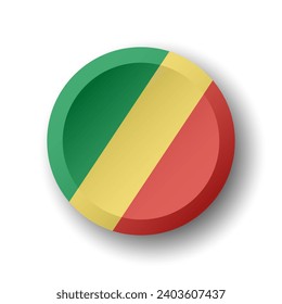 Republic of the Congo flag - 3D circle button with dropped shadow. Vector icon.