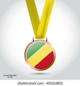 Republic of the Congo Flag in Bronze Medal. Vector Illustration. RIO Olympic Game Bronze Medal. Vector Illustration