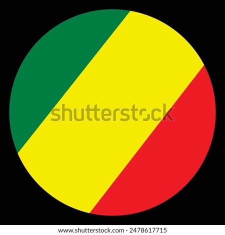 Republic of Congo flag button vector illustration isolated. State in Africa national symbol. DR Congo patriotic sign. Circle badge Republic of Congo emblem banner.