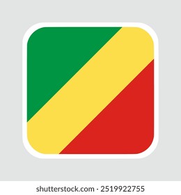 Republic Of The Congo flag, flat vector square with rounded corners and white border. vector illustration