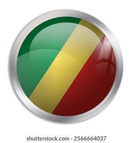 Republic of the Congo flag - glossy circle button displays a colorful flag representing a country cultural identity and heritage. The essence of national pride and unity.