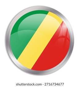 Republic of the Congo flag - glossy circle button in metal frame displays a colorful flag of a country cultural identity and heritage. The essence of national pride and unity.