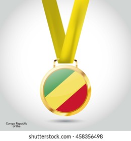 Republic of the Congo Flag in gold Medal. Vector Illustration. RIO Olympic Game gold Medal. Vector Illustration