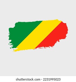 Republic of the Congo flag with grunge texture. Vector illustration of flag painted with brush with grunge effect and watercolor stroke. Happy Independence Day.