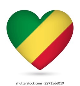 Bandera de la República del Congo en forma de corazón. Ilustración vectorial.