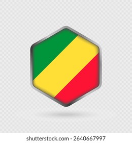 Republic of the Congo Flag Icon in Hexagon Shape.