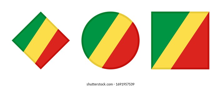 republic of the congo flag icon set, isolated on white background