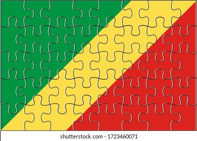 El rompecabezas de la bandera de la República del Congo. Ilustración vectorial. 40 rompecabezas.
