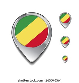 Republic of the Congo flag map pointer. 3d Map Pointer with flag glossy button style on gray background