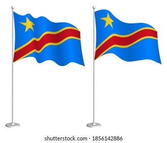Republic of Congo flag on flagpole waving in wind. Holiday design element. Checkpoint for map symbols. Isolated vector on white background