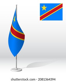 REPUBLIC OF CONGO Republic flag on flagpole for registration of solemn event, meeting foreign guests. National independence day of CONGO. Realistic 3D vector on white