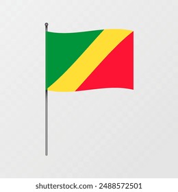 Republik Kongo Flagge auf Fahnenmast. Vektorillustration.