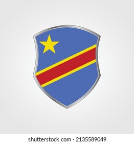 Republic Congo Flag with Shield Frame. National Flag
