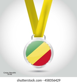 Republic of the Congo Flag in silver Medal. Vector Illustration. RIO Olympic Game silver Medal. Vector Illustration