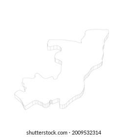 Republic of the Congo, former Zaire - 3D black thin outline silhouette map of country area. Simple flat vector illustration