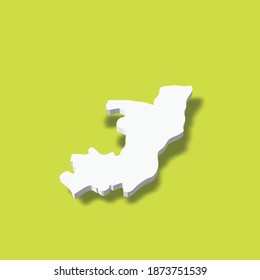 Republic of the Congo, former Zaire - white 3D silhouette map of country area with dropped shadow on green background. Simple flat vector illustration.