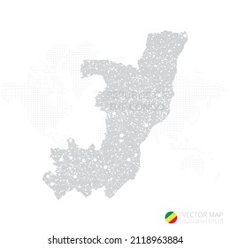 Mapa gris de la República del Congo aislado en fondo blanco con línea de malla abstracta y escalas puntuales. Ilustración vectorial eps 10