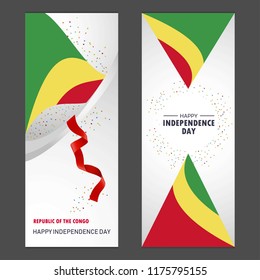 Republic of the Congo Happy independence day Confetti Celebration Background Vertical Banner set