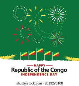 Republic of the Congo independence day vector illustration with its national flags and fireworks. African country public holiday.