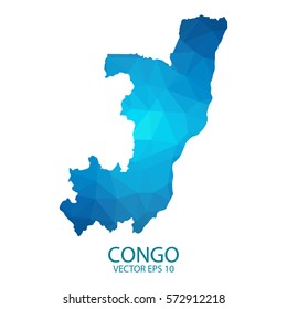 Republic of Congo map - blue geometric rumpled triangular low poly style gradient graphic background , polygonal design for your . Vector illustration eps 10.