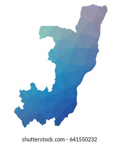 Republic of Congo map - blue geometric rumpled triangular low poly style gradient graphic background 
